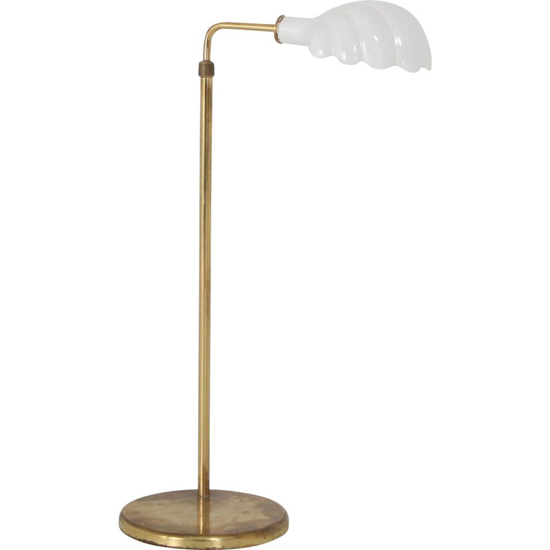 Vintage floor lamp in brass & porcelain adjustable Hollywood Regency 1970s