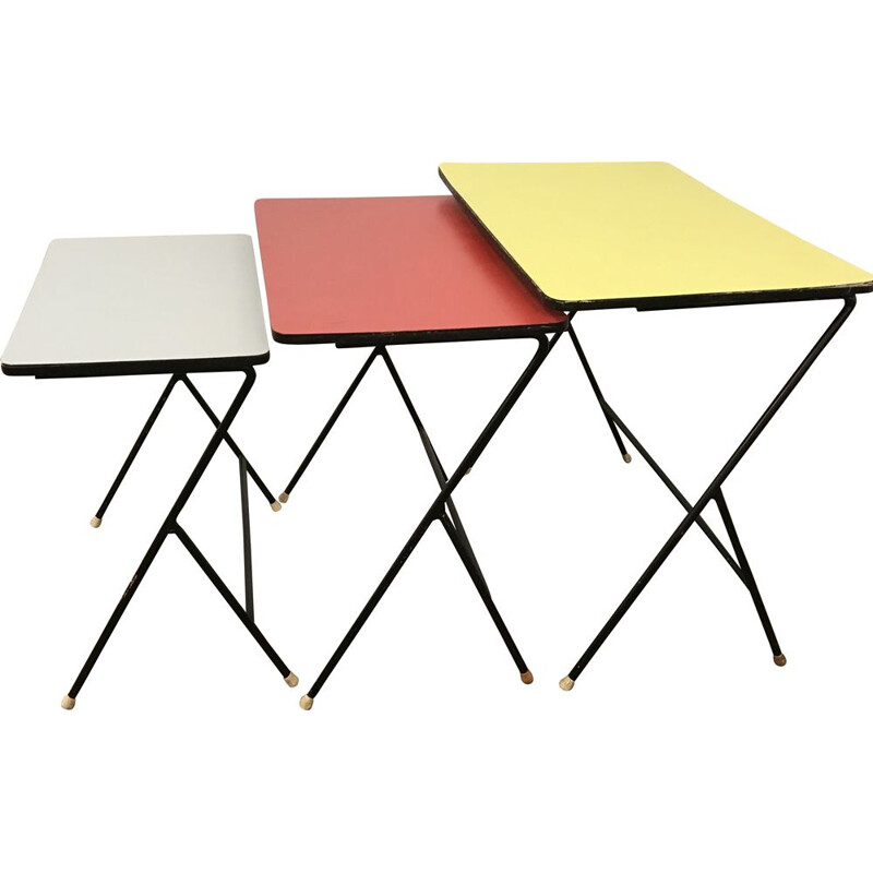 Suite de tables gigognes vintage hollandaises pour Artimeta en formica 1950