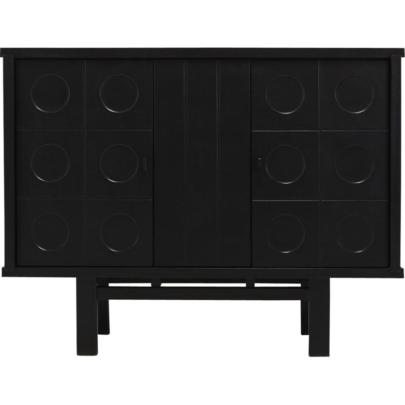 Buffet vintage noir pour De Coene avec portes géométriques en chêne ébène 1970