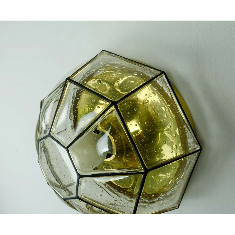 Vintage ceiling lamp in bubble glass and brass by Glashuette Limburg,1960