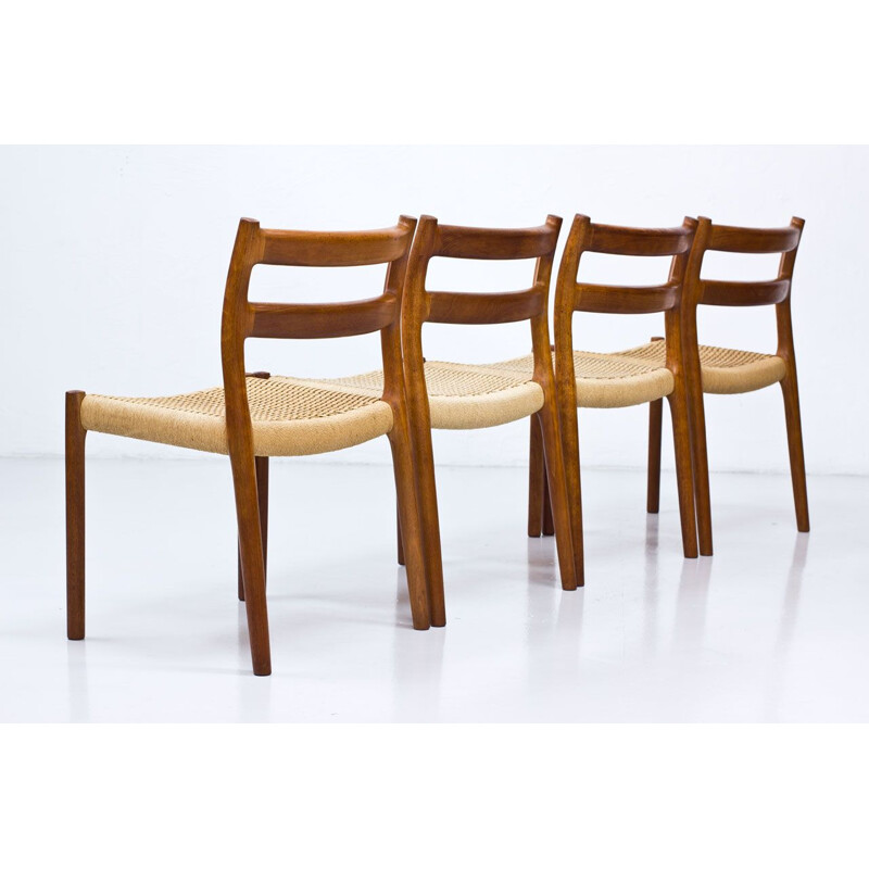 Set of 8 vintage Model 84 chairs for Møllers in teak and rope 1960