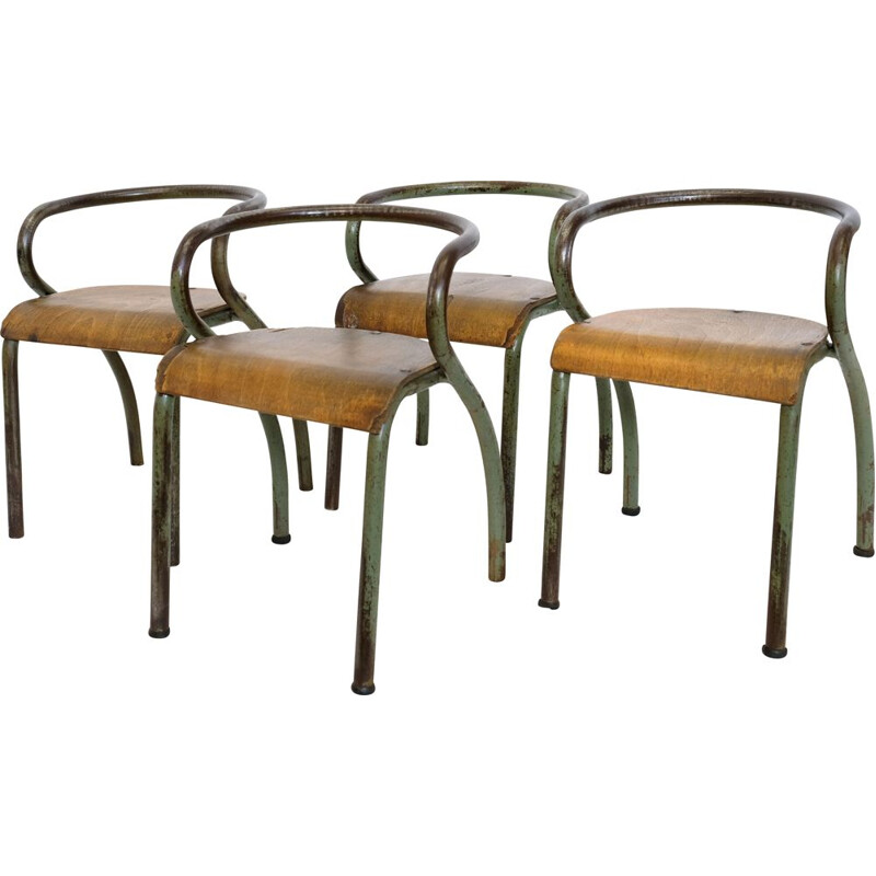 Pair of vintage chairs for Mobilor in wood and metal 1950