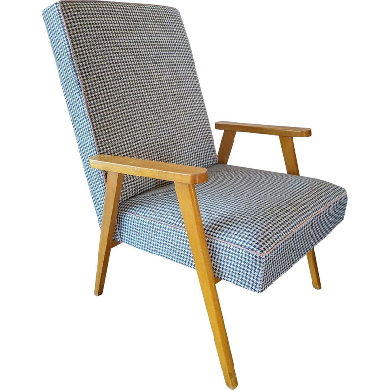 Scandinavian vintage armchair in blue fabric 1960