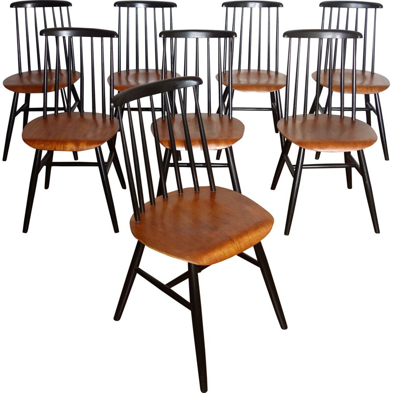 Vintage set of 8 chairs Fanett Ilmari Tapiovaara for Edsby Verken