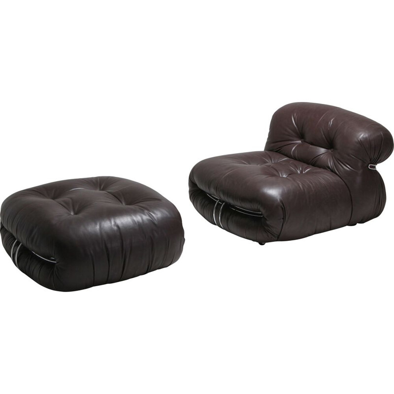 Soriana Lounge Chairs in Dark Brown Leather by Afra & Tobia Scarpa - 1969