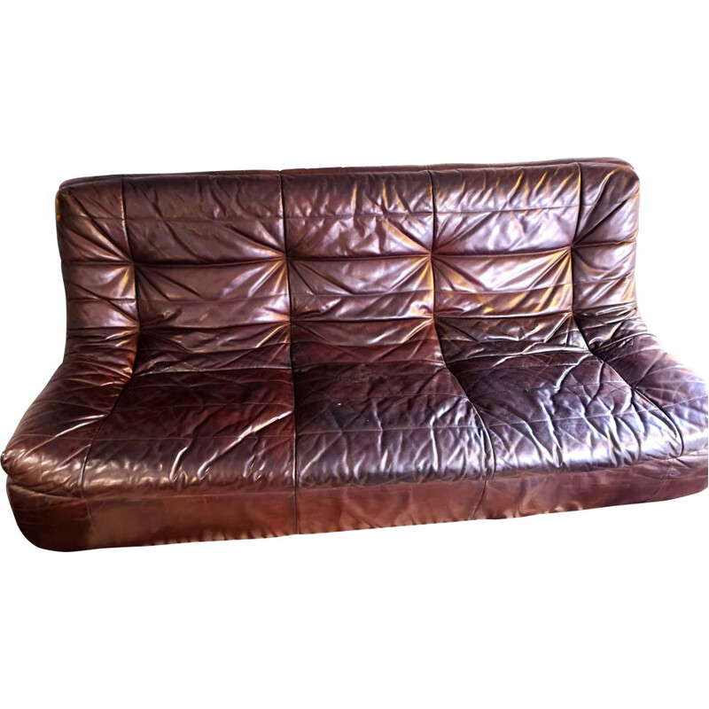 Vintage 3 seater sofa in leather from the 70s 