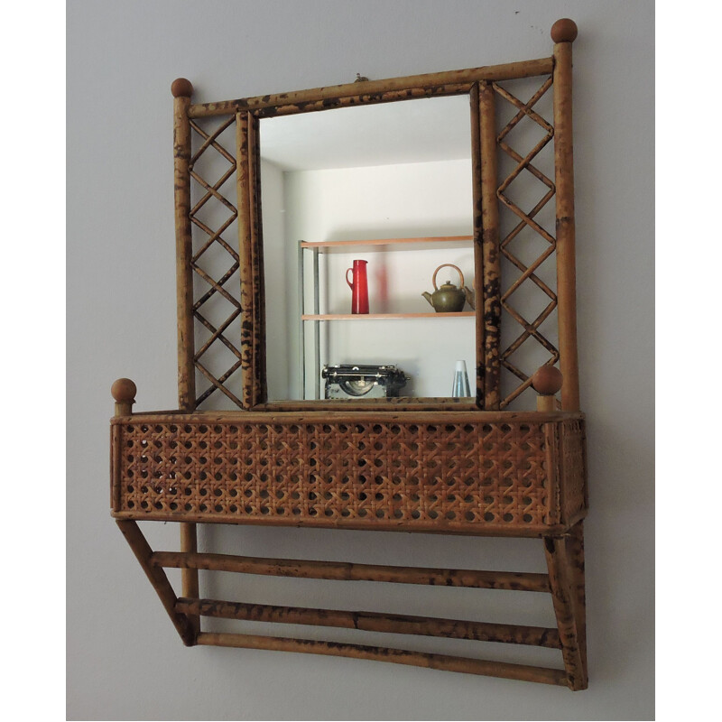 Vintage mirror in bamboo and cane 1970