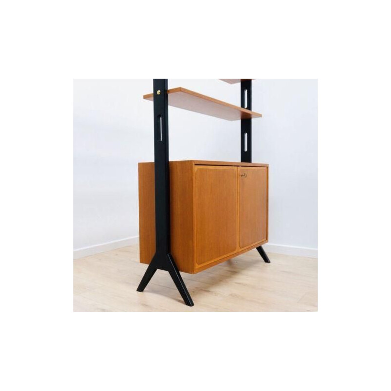 Scandinavian vintage bookcase in teak and metal 1950