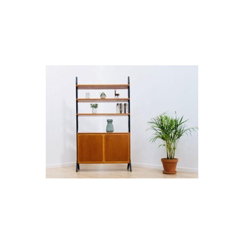 Scandinavian vintage bookcase in teak and metal 1950