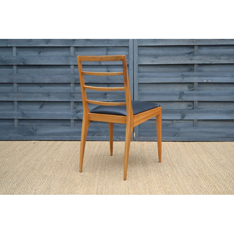 Set of 4 vintage chairs for McIntosh in teak and black leatherette 1960