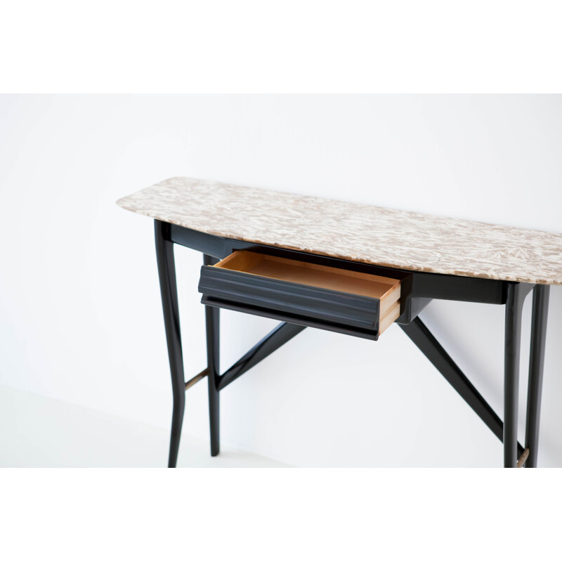 Table vintage italienne pour La Permanente Cantu en laiton bois marbre 1950