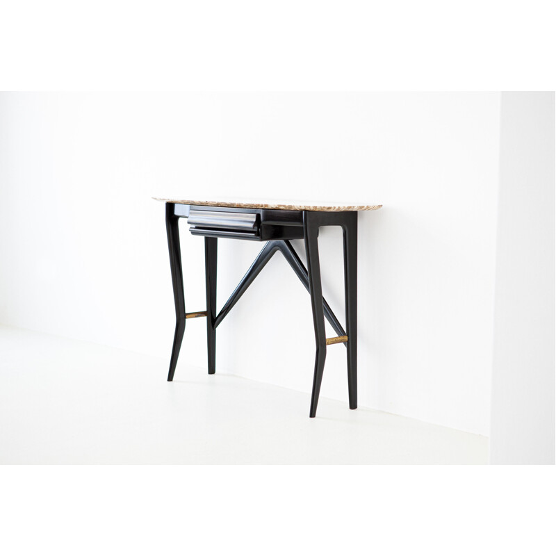 Table vintage italienne pour La Permanente Cantu en laiton bois marbre 1950