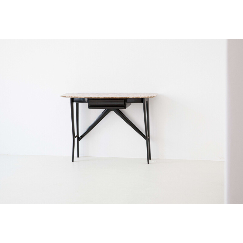 Vintage italian table for La Permanente Cantu in wood brass and marble 1950