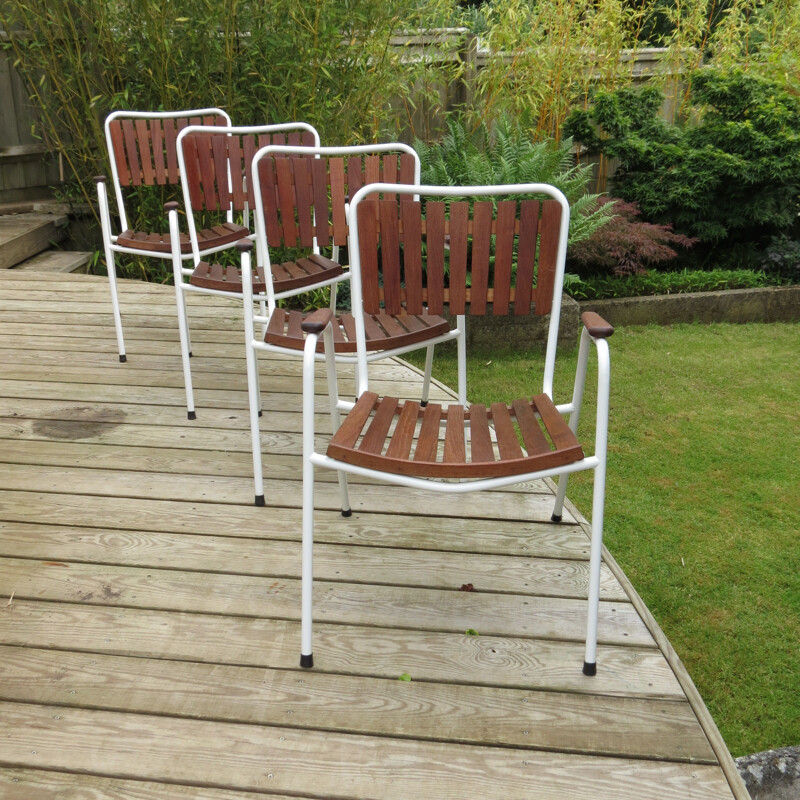 Suite de 4 chaises vintage par Daneline en teck et métal 1960