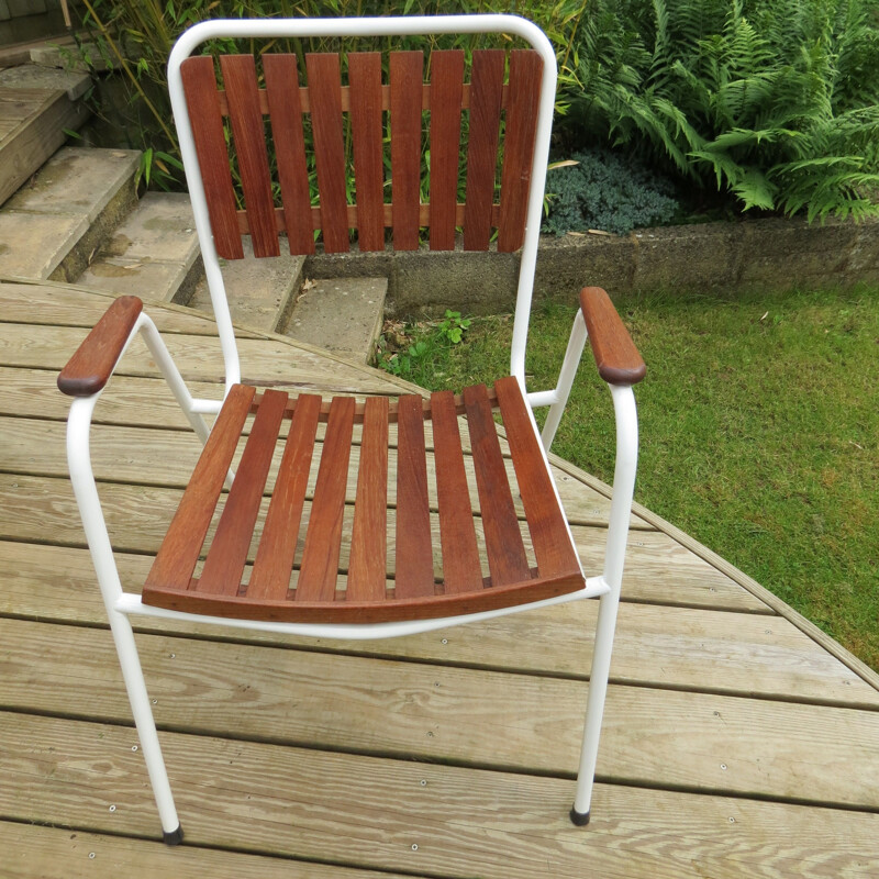 Set of 4 vintage chairs by Daneline in teak and metal 1960