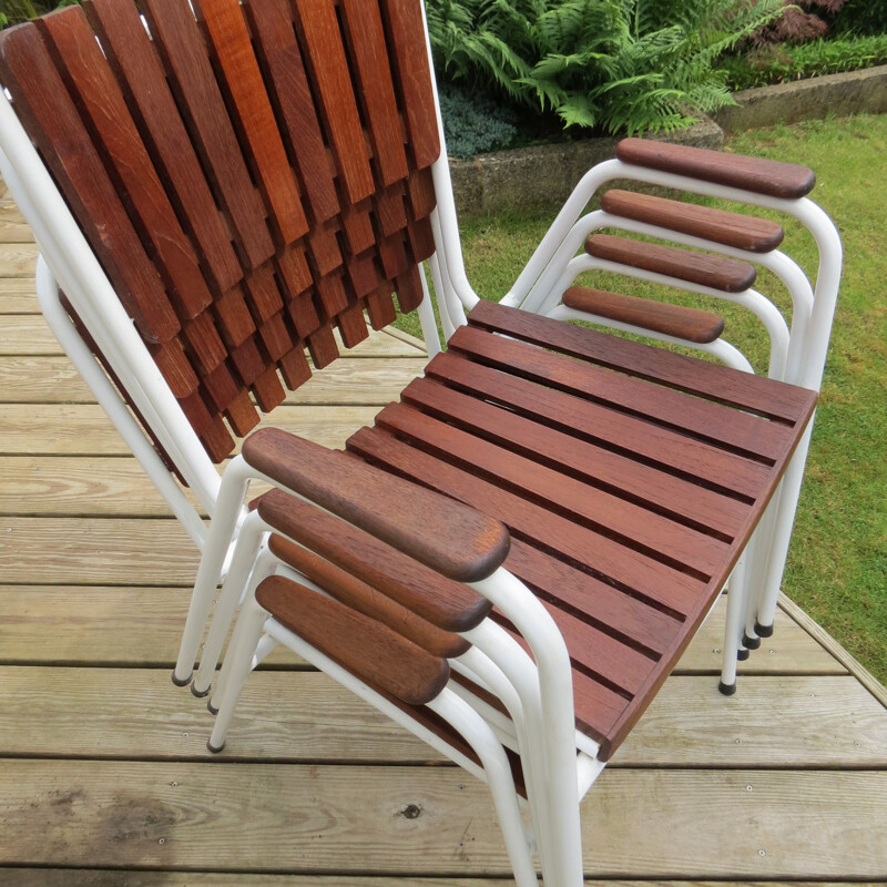 Suite de 4 chaises vintage par Daneline en teck et métal 1960