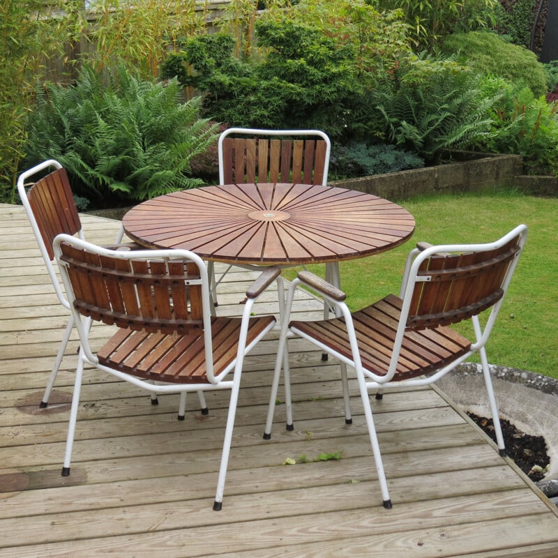 Suite de 4 chaises et table vintage pour Daneline en teck et métal 1960