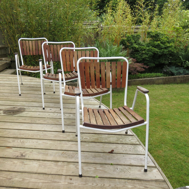 Set of 4 vintage chairs and table for Daneline in teakwood and metal 1960