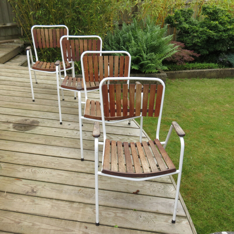 Set of 4 vintage chairs and table for Daneline in teakwood and metal 1960
