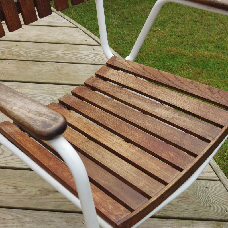 Set of 4 vintage chairs and table for Daneline in teakwood and metal 1960