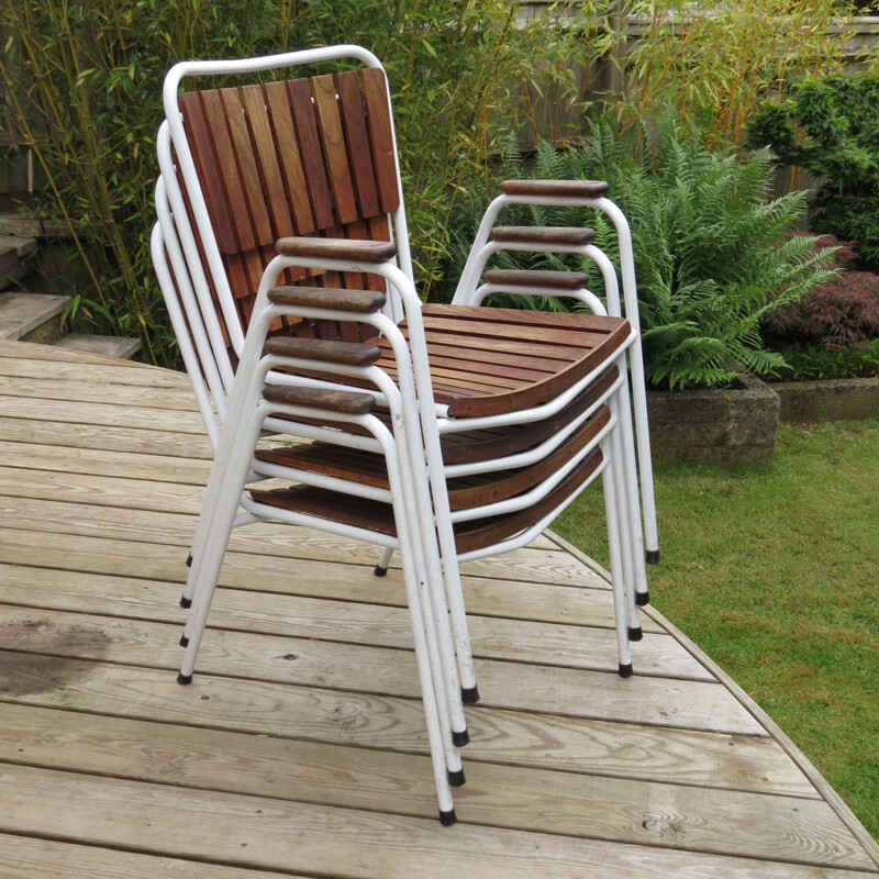 Set of 4 vintage chairs and table for Daneline in teakwood and metal 1960