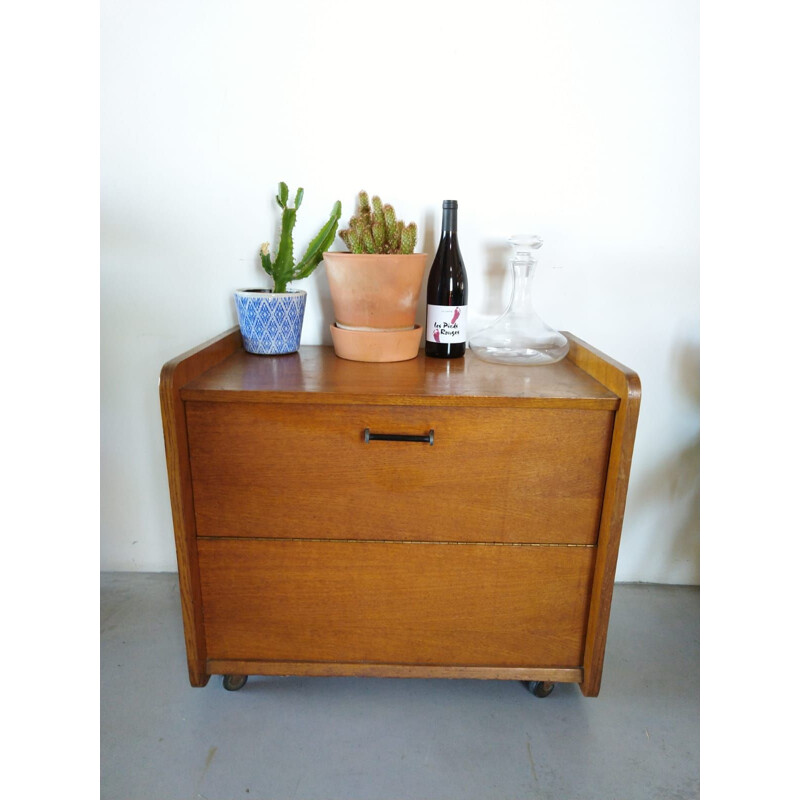 French vintage trolley in yellow formica and wood 1960