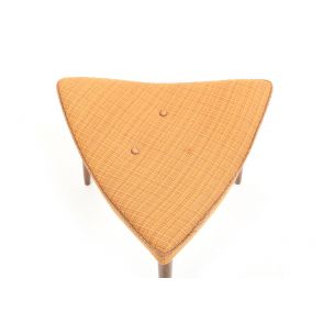 Vintage danish triangular footstool in teak and fabric 1950