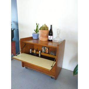 French vintage trolley in yellow formica and wood 1960