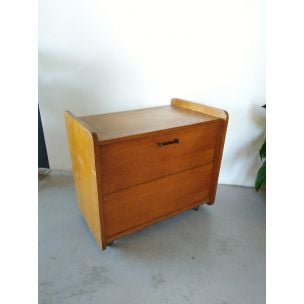 French vintage trolley in yellow formica and wood 1960