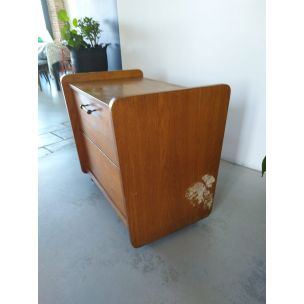 Desserte vintage française en formica jaune et bois 1960