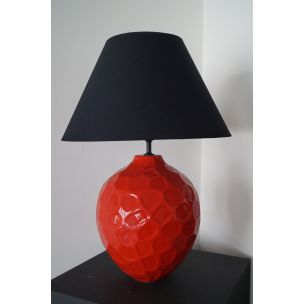 Lampe vintage française en céramique rouge et noire 1980