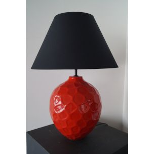 Lampe vintage française en céramique rouge et noire 1980