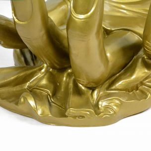 French vintage golden coffee table handshape in glass 1970