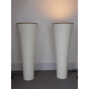 Pair of vintage Flambeau lamps for Kaoyi in white plastic 1980