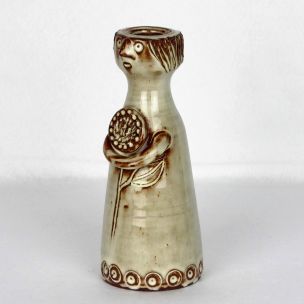 Vase vintage Femme de Jacques Pouchain en céramique beige 1950