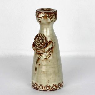 Vintage Woman vase by Jacques Pouchain in beige ceramic 1950