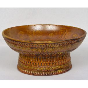Taça de cerâmica castanha vintage de Huguette Bessone, 1950