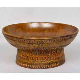 Vintage brown ceramic bowl by Huguette Bessone, 1950