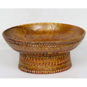 Taça de cerâmica castanha vintage de Huguette Bessone, 1950