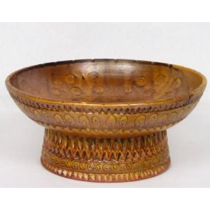 Vintage brown ceramic bowl by Huguette Bessone, 1950