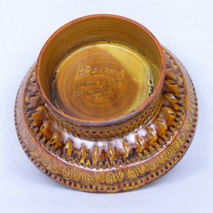 Coupe vintage en céramique marron d'Huguette Bessone, 1950