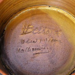 Vintage brown ceramic bowl by Huguette Bessone, 1950