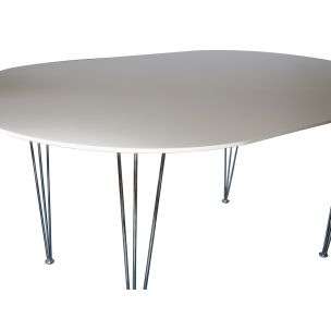 Vintage white ellipse shaped table with hairpin legs 1970