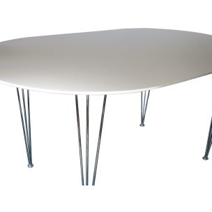 Vintage white ellipse shaped table with hairpin legs 1970