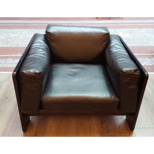 Canapé et deux fauteuils Bastiano en cuir noir, Tobia SCARPA - 1962
