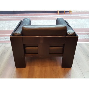 Canapé et deux fauteuils Bastiano en cuir noir, Tobia SCARPA - 1962