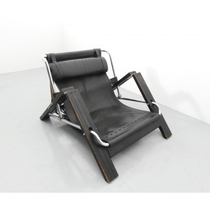 Vintage armchair in leather and chromed metal, Sonja WASSEUR - 1970s