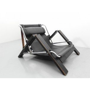 Vintage armchair in leather and chromed metal, Sonja WASSEUR - 1970s