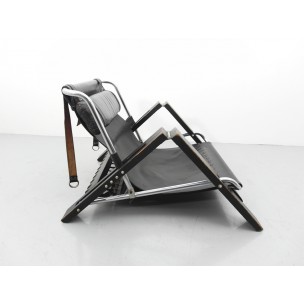 Vintage armchair in leather and chromed metal, Sonja WASSEUR - 1970s