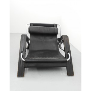 Vintage armchair in leather and chromed metal, Sonja WASSEUR - 1970s